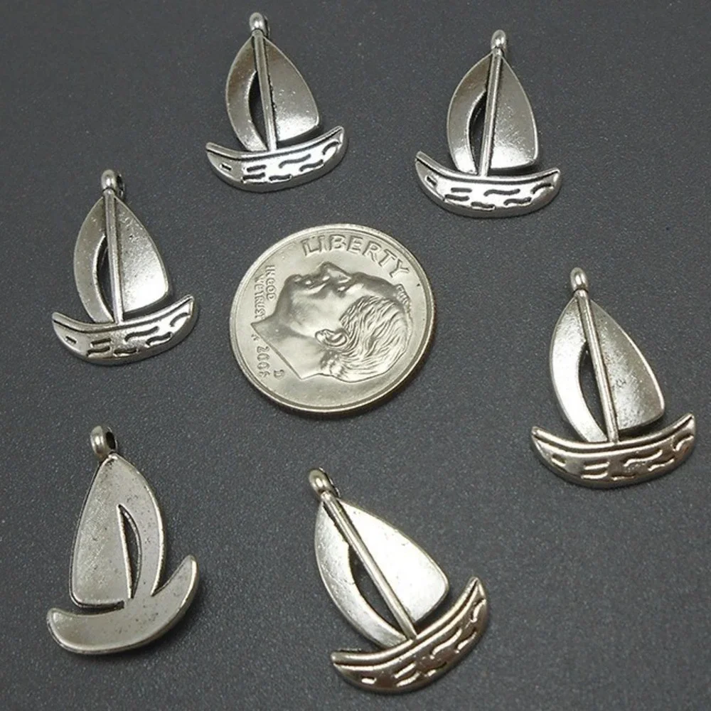 10pcs Sailboat Charms‎ silver tone metal boat nautical